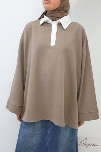 Pull femme ample style polo manches longues Neyssa 2