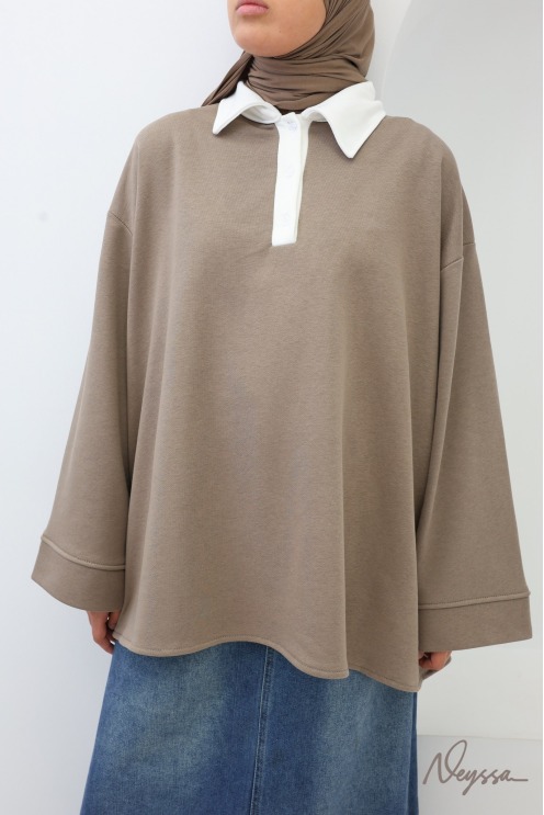 Pull femme ample style polo manches longues Neyssa