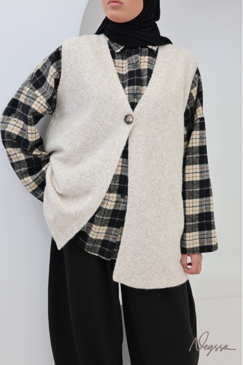 Ärmellose Strickweste in Wolloptik mit V-Ausschnitt, beige