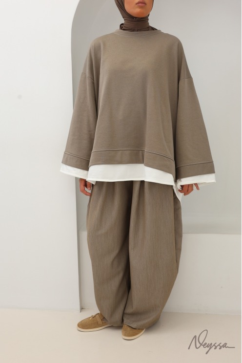 Oversize-Sweatshirt aus taupefarbener Baumwolle ideal für den Alltag