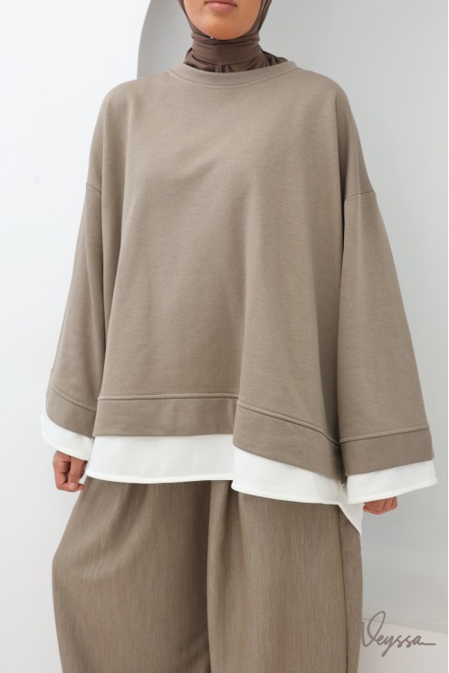 Oversize-Sweatshirt aus taupefarbener Baumwolle ideal für den Alltag