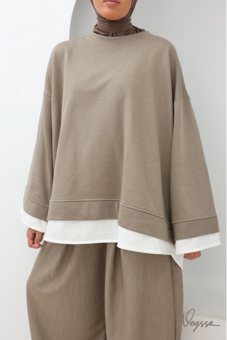 Sweat oversize en coton taupe idéal pour le quotidien