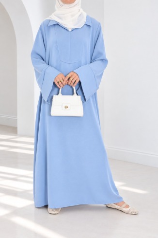 Lange, fließende Abaya für Hijabi-Frauen mit Hemdkragen und Taschen 2