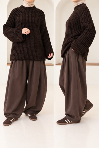 Pull oversize femme en maille, col rond, taille unique