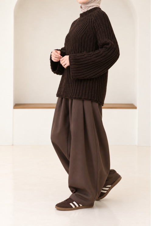 Pull oversize femme en maille, col rond, taille unique