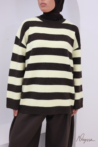 Pull mastour maille douce rayé yellow | Neyssa 2