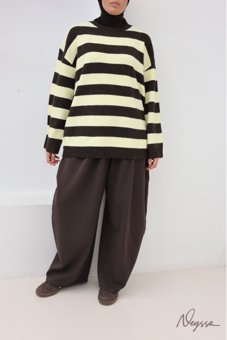 Yellow Soft Knit Striped Modest Sweater | Neyssa