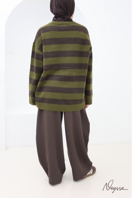 Strickpullover Khaki mit Streifen für Damen | Neyssa