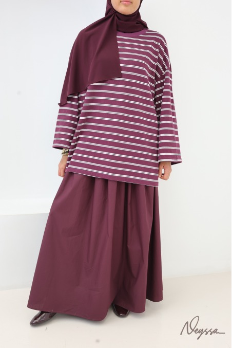 T-shirt rayé femme voilée bordeaux / rayures blanches | Neyssa