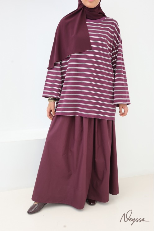 T-shirt rayé femme voilée bordeaux / rayures blanches | Neyssa