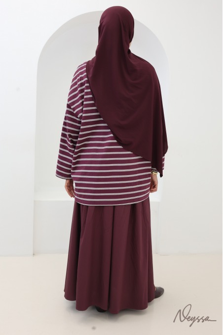 T-shirt rayé femme voilée bordeaux / rayures blanches | Neyssa