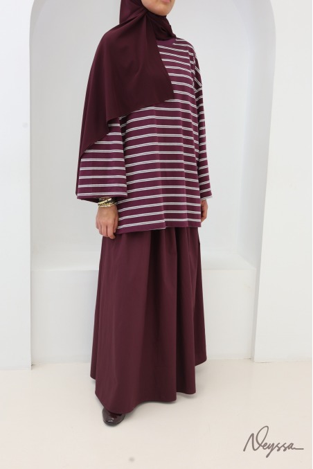 Burgundy Striped Modest T-Shirt | Neyssa