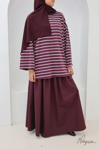 T-shirt rayé femme voilée bordeaux / rayures blanches | Neyssa