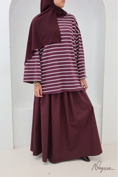 Burgundy Striped Modest T-Shirt | Neyssa