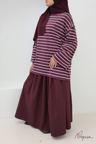 Hijab Oberteil: Streifenshirt Bordeaux / weiße Streifen | Neyssa 2