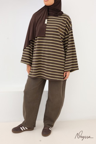 Brown Striped Modest T-Shirt for Women | Neyssa