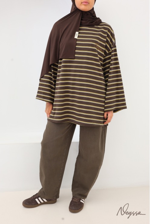 Hijab Oberteil: Streifenshirt Braun | Neyssa