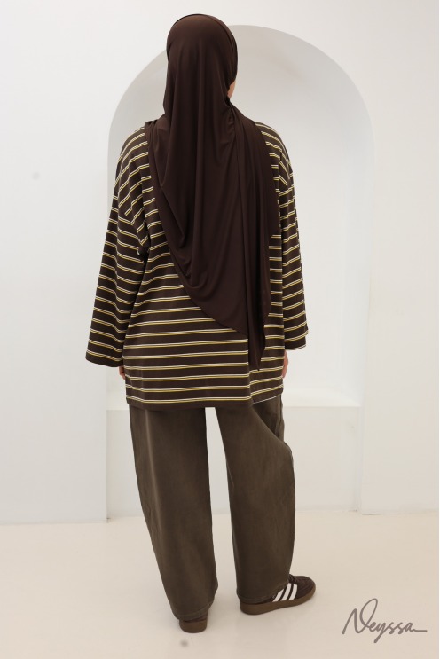 Hijab Oberteil: Streifenshirt Braun | Neyssa
