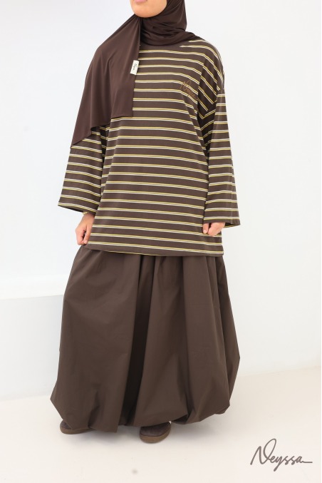 T-shirt rayé femme voilée marron | Neyssa