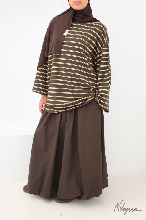 Brown Striped Modest T-Shirt for Women | Neyssa