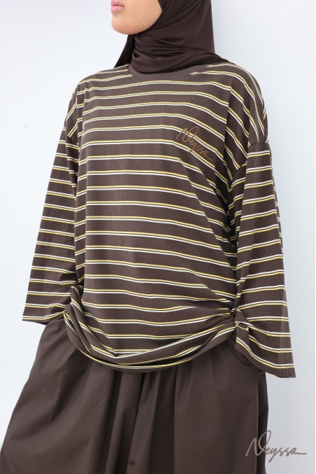 Hijab Oberteil: Streifenshirt Braun | Neyssa