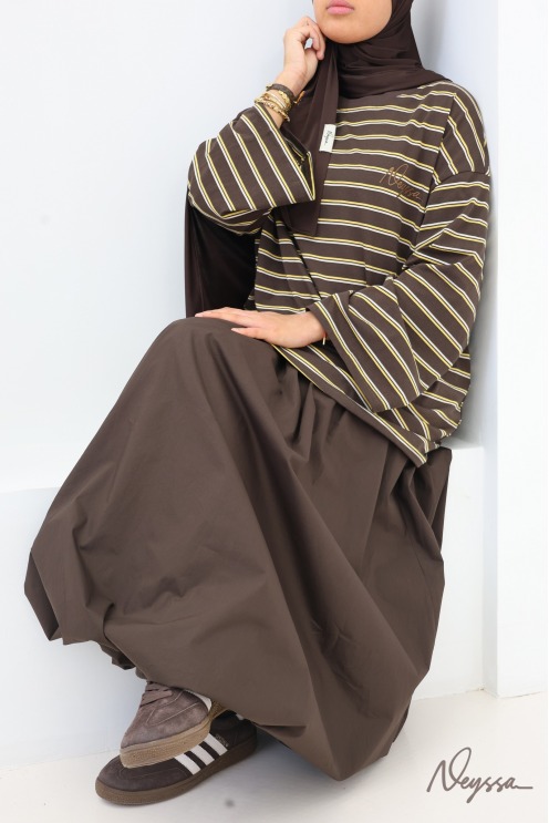 Hijab Oberteil: Streifenshirt Braun | Neyssa