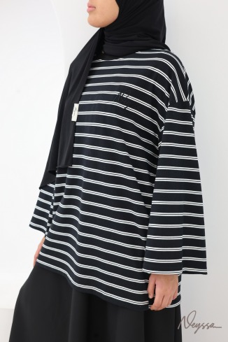 Hijab Oberteil: Streifenshirt Schwarz / weiße Streifen | Neyssa 2