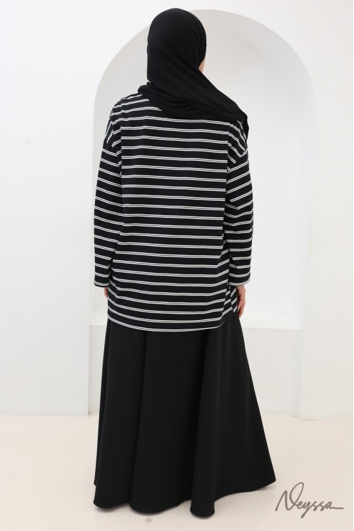 Hijab Oberteil: Streifenshirt Schwarz / weiße Streifen | Neyssa