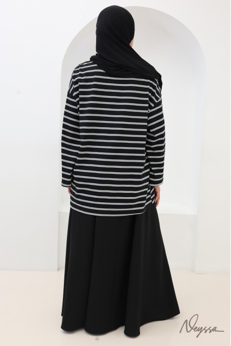 T-shirt rayé femme voilée noir / rayures blanches | Neyssa
