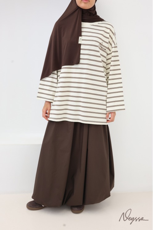 Hijab Oberteil: Streifenshirt Ecru / Braun | Neyssa