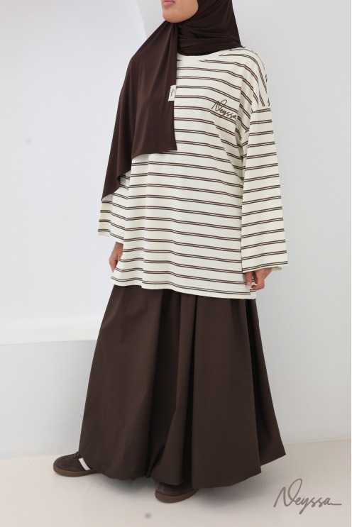 Hijab Oberteil: Streifenshirt Ecru / Braun | Neyssa