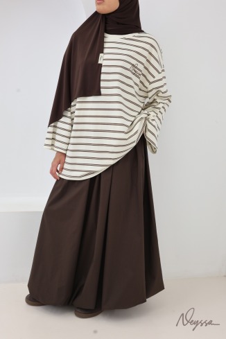 T-shirt rayé femme voilée écru / marron | Neyssa 2
