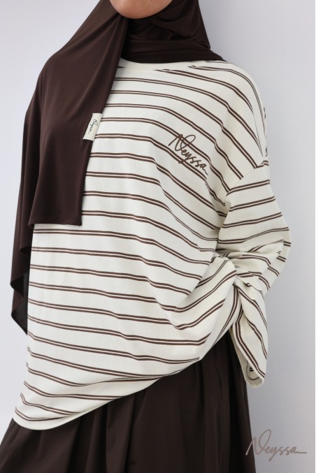 Hijab Oberteil: Streifenshirt Ecru / Braun | Neyssa