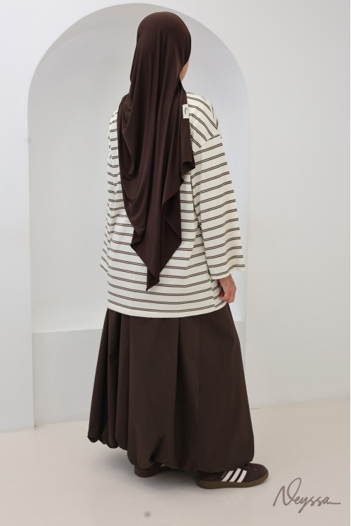 T-shirt rayé femme voilée écru / marron | Neyssa