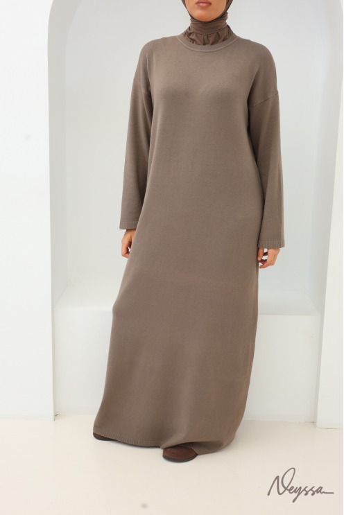 Taupe Modest Sweater Dress and Poncho Set | Neyssa