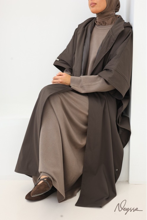 Taupe Modest Sweater Dress and Poncho Set | Neyssa