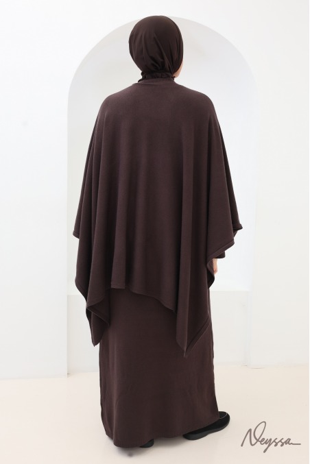 Chocolate Modest Sweater Dress and Poncho Set | Neyssa