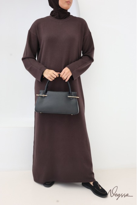 Chocolate Modest Sweater Dress and Poncho Set | Neyssa