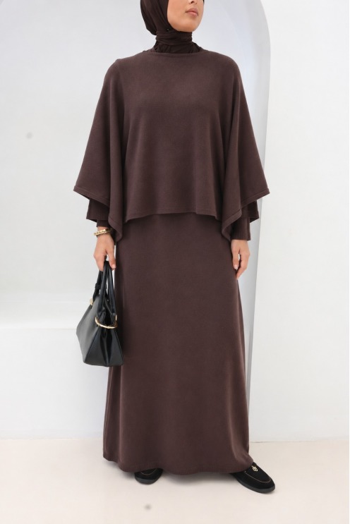 Chocolate Modest Sweater Dress and Poncho Set | Neyssa