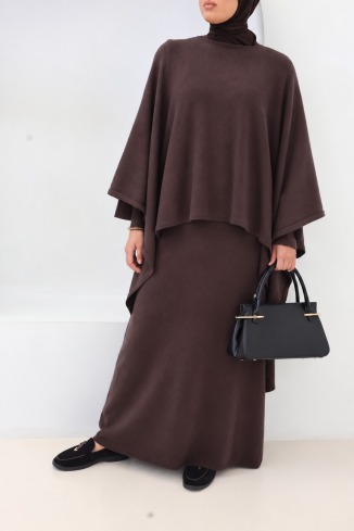 Hijab Kleid: Strickkleid mit Poncho Schokoladenbraun | Neyssa 2