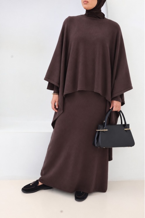 Chocolate Modest Sweater Dress and Poncho Set | Neyssa