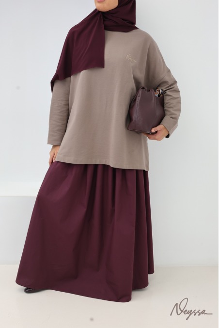 T-shirt taupe mi-long femme hijabi pour le sport | Neyssa