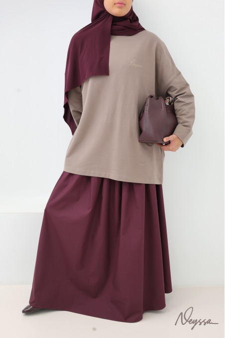 T-shirt taupe mi-long femme hijabi pour le sport | Neyssa
