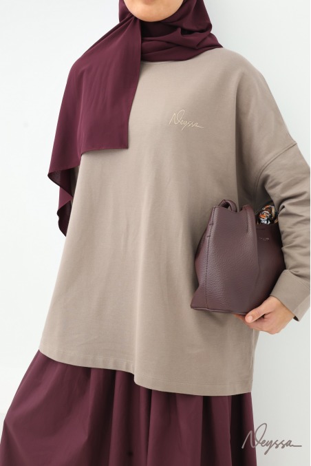 Taupe Mid-Length Hijab Sportswear T-Shirt | Neyssa