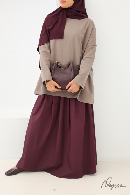 T-shirt taupe mi-long femme hijabi pour le sport | Neyssa