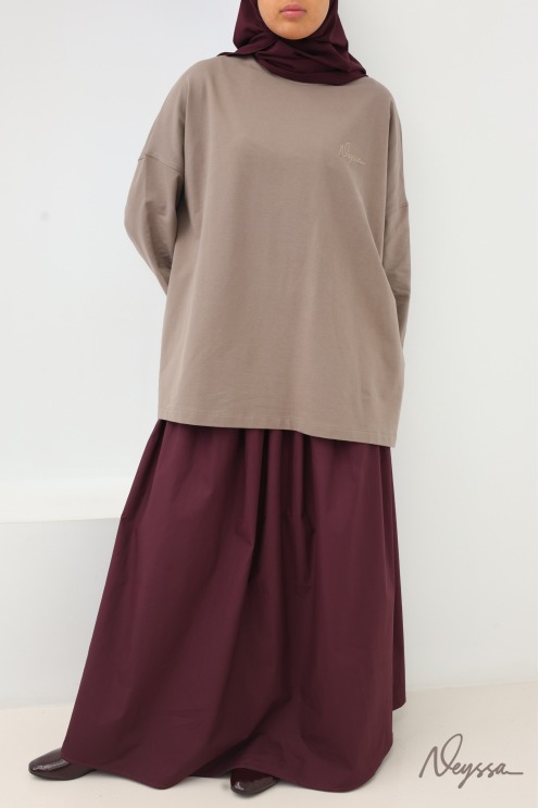 T-shirt taupe mi-long femme hijabi pour le sport | Neyssa