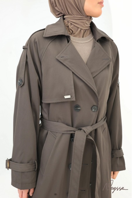 Chocolate Long Hooded Muslim Trench Coat | Neyssa