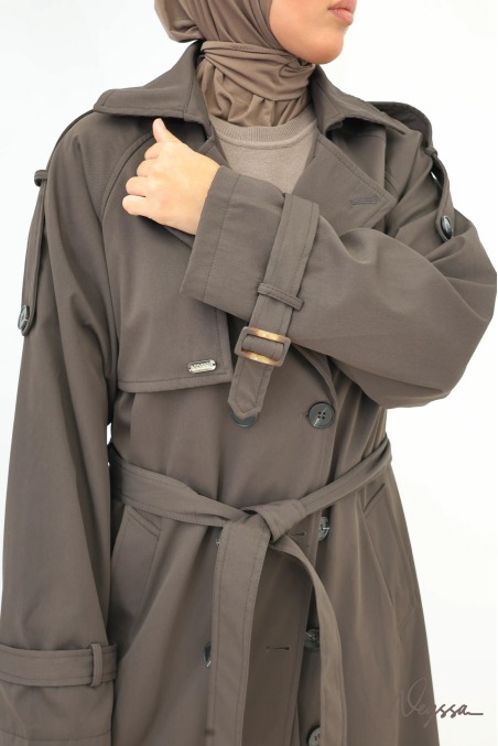 Chocolate Long Hooded Muslim Trench Coat | Neyssa