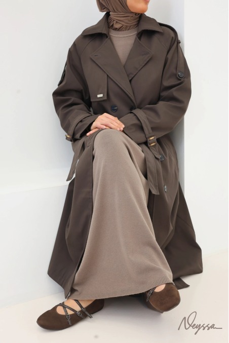 Chocolate Long Hooded Muslim Trench Coat | Neyssa