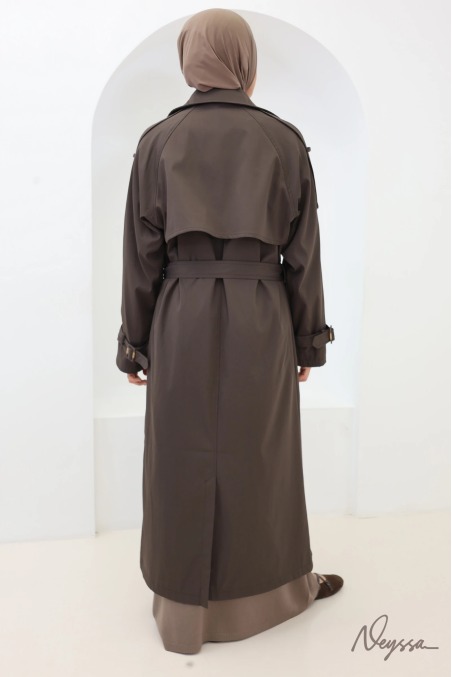 Chocolate Long Hooded Muslim Trench Coat | Neyssa